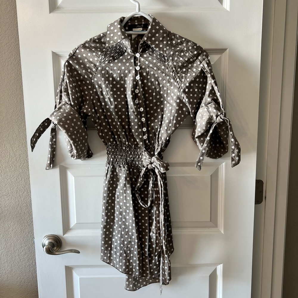 Polka Dot Button Down Shirt - Brown